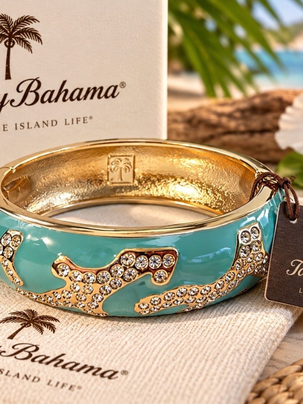 Tommy Bahama Turquoise Enamel Gold-Tone Crystal Bangle 018